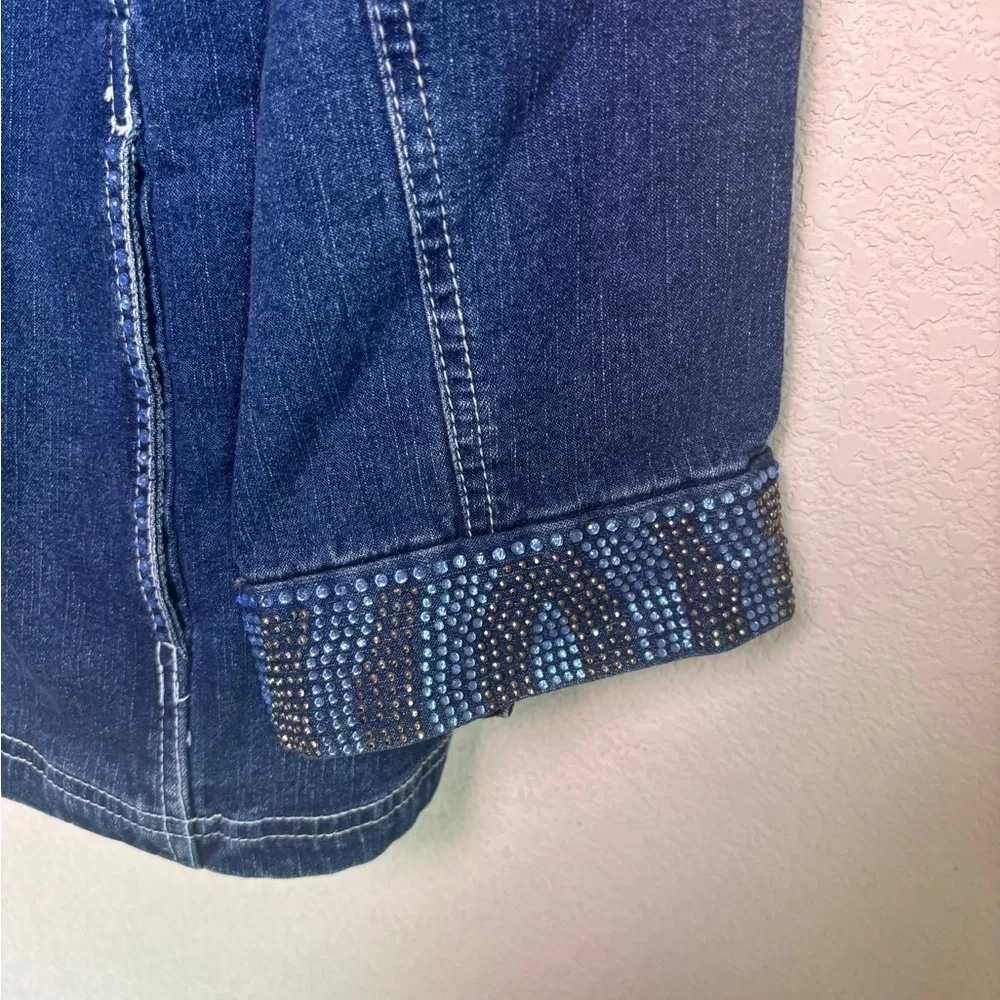 Quacker Factory Dark Blue Denim Rhinestone Embellished Button Front Jacket 3X